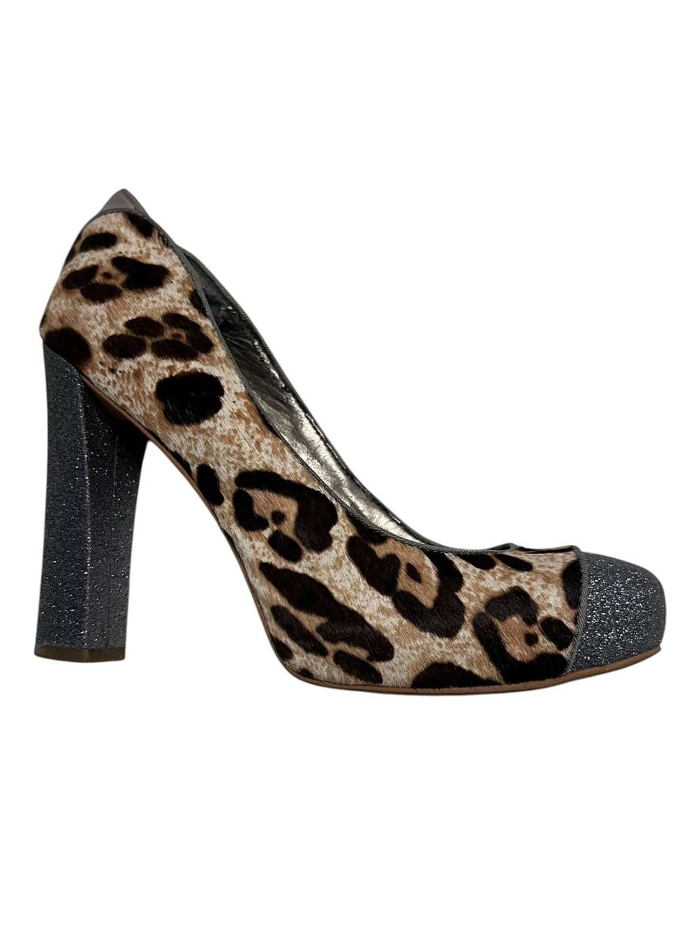 Sam Edelman Frances Leopard Calf Hair Glitter Toe Block Heel Platform Pumps 7.5
